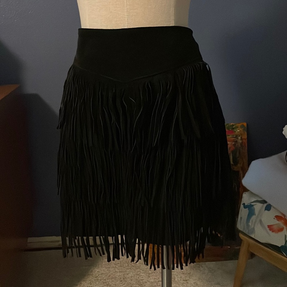 Western Suede Fringe Mini Skirt
